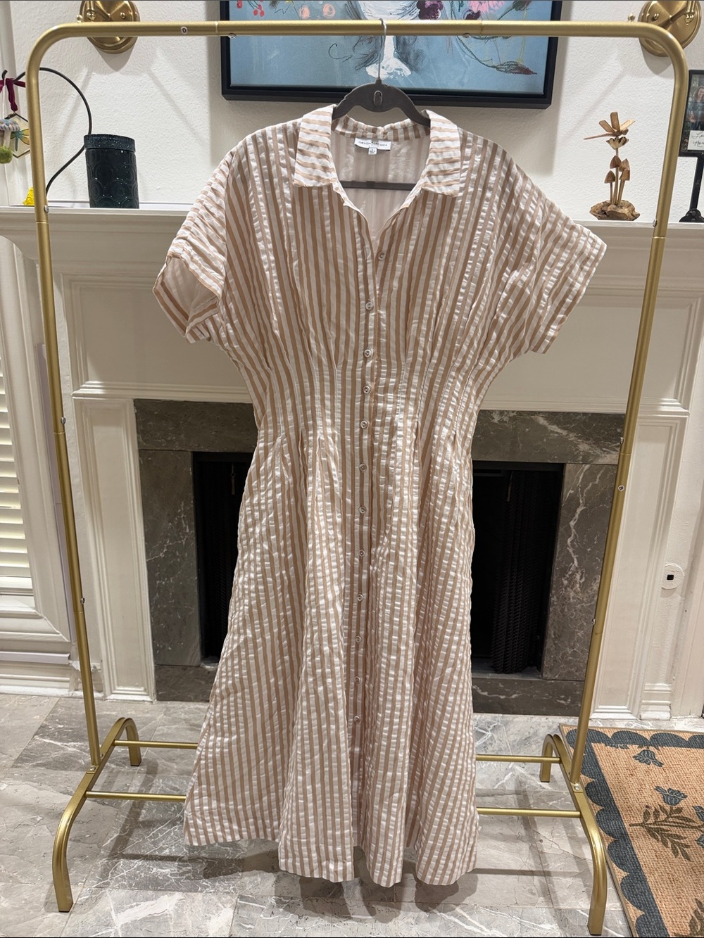 Gibson Latimer Beige & White Striped Button-Front Maxi Dress